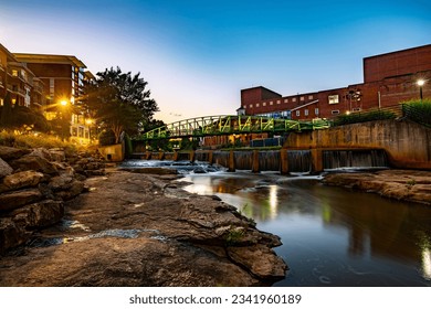 Downtown Greenville, SC at sunset - Shutterstock ID 2341960189