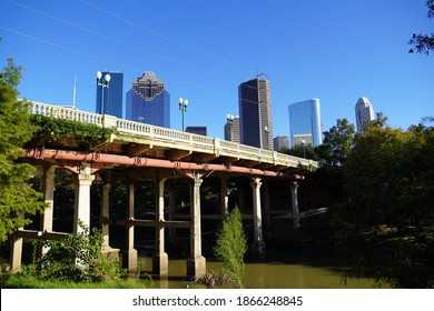 Downtown Houston Bridge In Buffalo Bayou Park . Landscape Photo