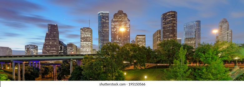 Downtown Houston Panorama From Sabine Street Bridge