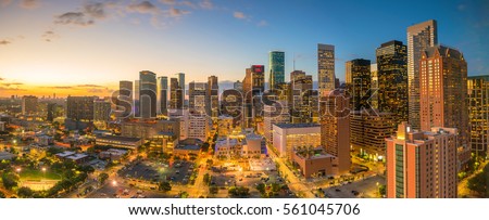 Downtown Houston skyline in Texas USA at twilight