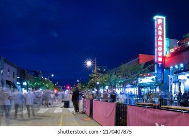 Downtown Kelowna On Bernard Avenue At Night Time