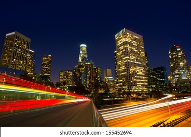 Downtown LA Night Los Angeles Sunset Skyline California From 110 Freeway