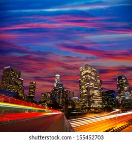 Downtown LA Night Los Angeles Sunset Skyline California From 110 Freeway