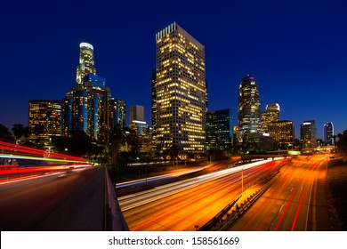 Downtown LA Night Los Angeles Sunset Skyline California From 110 Freeway