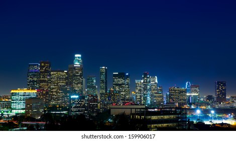 Downtown LA Night Los Angeles Sunset Colorful Skyline California