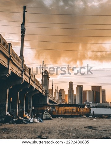 Downtown Los Angeles during sunset at the 1st Street Bridge