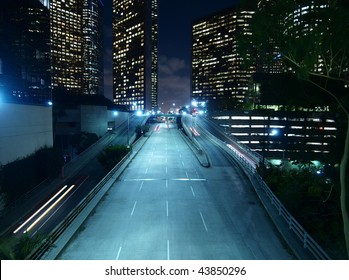 Downtown Los Angeles. Modern City Street, Late At Night.