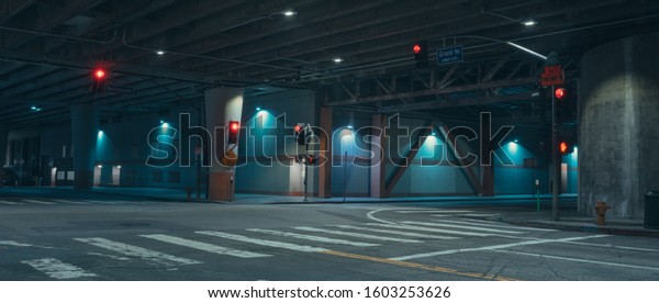 Downtown Los Angeles Road in the underground space,\
industrial vibe, cool\
tone