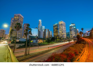 Downtown Los Angeles Skyline During Rush Stock Photo 468851291 ...