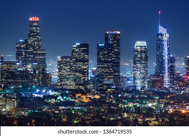 Downtown Los Angeles Skyline At Night