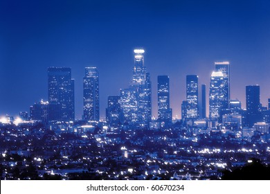 Downtown Los Angeles Skyline At Night