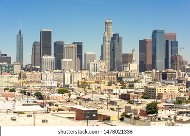 Downtown Los Angeles Skyscrapers Skyline At Sunny Day