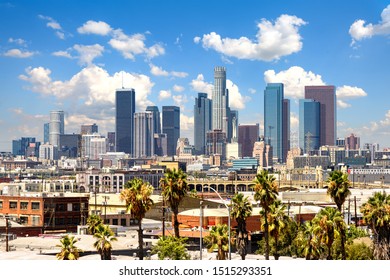 Downtown Los Angeles Skyscrapers Skyline At Sunny Day