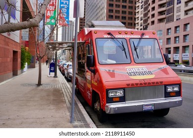 Downtown Los Angeles, USA, Jan 29 2022, Red Food Truck Of Burger Store 