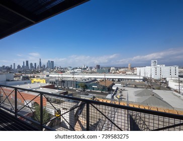 Downtown Los Angeles viewed from steel balcony - Shutterstock ID 739583275