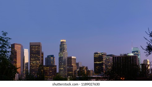 Downtown Los Angles Skyline Panoramic View At Dusk