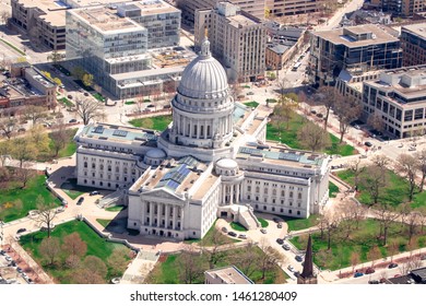 Downtown Madison Wisconsin Fly Over Aerial