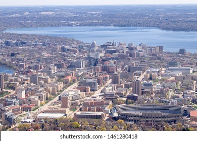 Downtown Madison Wisconsin Fly Over Aerial