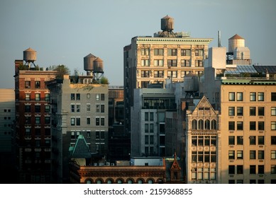 Downtown Manhattan Buildings With Water Towers. 