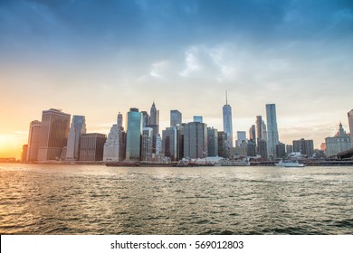 Downtown Manhattan Panorama at dusk, New York. - Shutterstock ID 569012803
