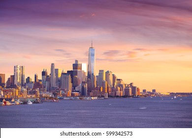 Downtown Manhattan Skyline At Sunset New York City