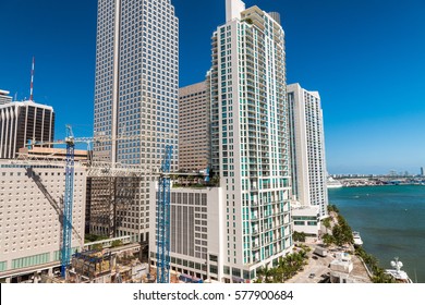 Downtown Miami Buildings At Sunset.