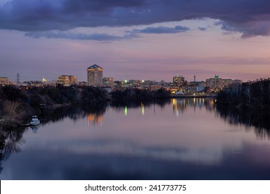 Downtown Montgomery And The Alabama River At Dusk In Montgomery, Alabama