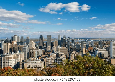 Downtown Montreal city skyline in autumn. Montreal, Quebec, Canada. View from the Kondiaronk lookout, Mount Royal. - Powered by Shutterstock