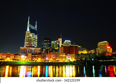 Downtown Nashville, TN Cityscape In The Night