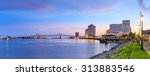 Downtown New Orleans, Louisiana and the Missisippi River at twilight