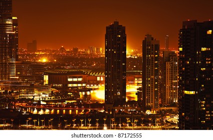 Downtown Night Scene With City Lights, Luxury New High Tech Town