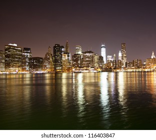 Downtown NYC Skyline At Night