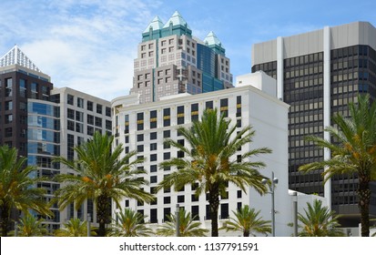 Downtown Orlando High Rise Buildings From Street Level 