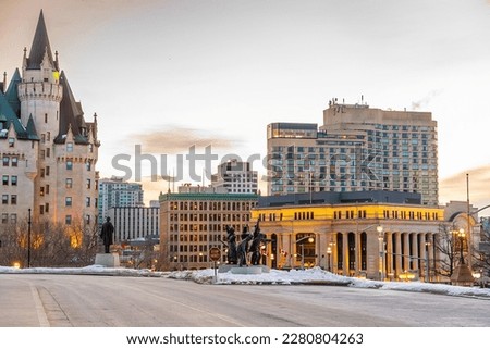 Downtown Ottawa city skyline, cityscape of Ontario Canada at sunrise