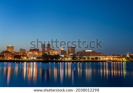 Downtown Peoria At Dusk With A Clear Sky (Some Corporate Signs Smeared)