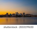 Downtown Peoria Right After Sunset With A Clear Sky