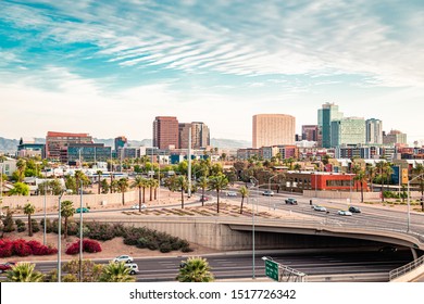 Downtown Phoenix, Arizona and Blue Cloudy Sky