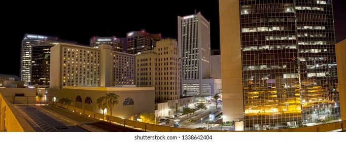 Downtown Phoenix At Night From Rooftop Parking Garage