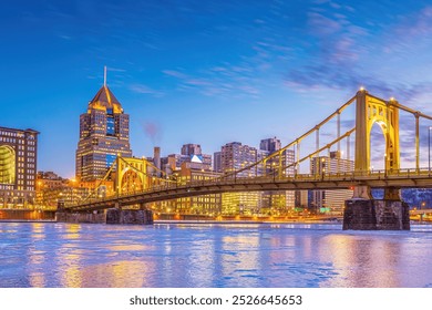 Downtown Pittsburgh city skyline, cityscape of  Pennsylvania in USA at sunset - Powered by Shutterstock