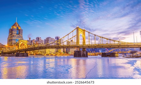 Downtown Pittsburgh city skyline, cityscape of  Pennsylvania in USA at sunset - Powered by Shutterstock