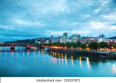 Downtown Portland, Oregon cityscape at the night time
