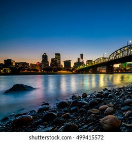 Downtown Portland Oregon Skyline At Night In USA