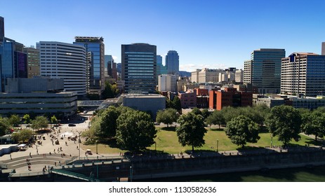 Downtown Portland Oregon And Tom McCall Waterfront Park