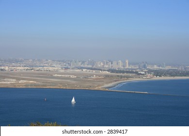 Downtown San Diego And Coronado Naval Base As Seen From The Point Loma Hills.