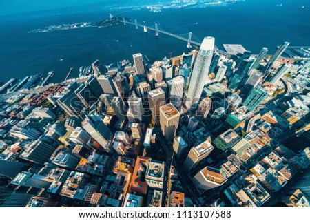 Downtown San Francisco aerial view of skyscrapers