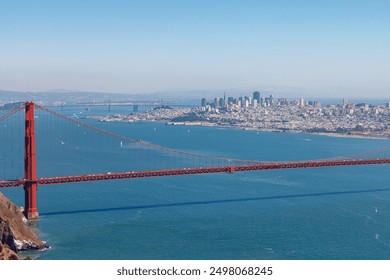 Downtown San Francisco and tte iconic famous Golden Gate bridge over san francisco bay and Pacific Ocean, California. - Powered by Shutterstock