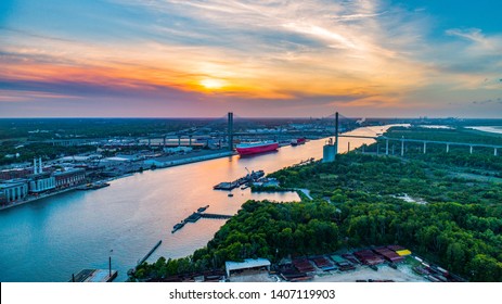 Downtown Savannah Georgia Drone Aerial.