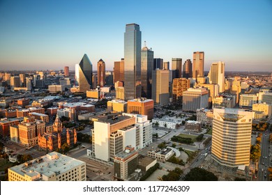 Downtown scenic cityscape skyline view over the city of Dallas Texas USA