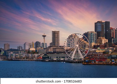 DOWNTOWN SEATTLE SKYLINE WITH THE GREAT WHEEL AND WATER FRONT - Powered by Shutterstock