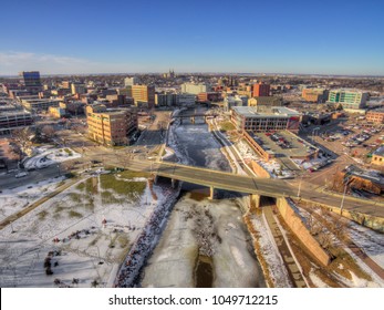 Downtown Sioux Falls, South Dakota During Winter Via Drone